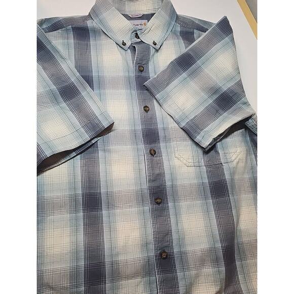 Carhartt Shirt Men's Med Short Sleeve Button Down Relaxed Fit Plaid Gray/multi - Picture 4 of 9